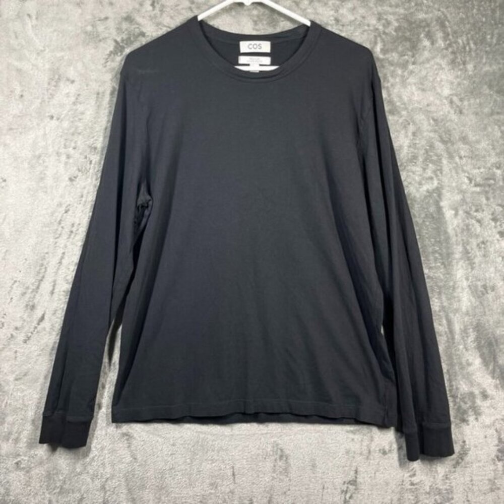 COS Shirt Mens Medium Black Long Sleeve Regular Fit Lightweight Cotton Top